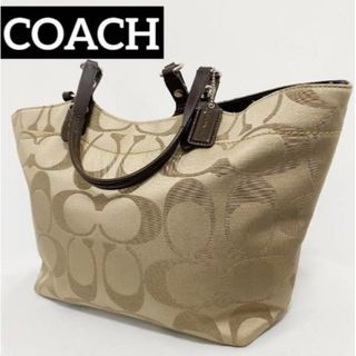 コーチ(COACH)のコーチ シグネチャー ハンドバッグ ゴールド ベージュ ナイロン キャンバス(ハンドバッグ)