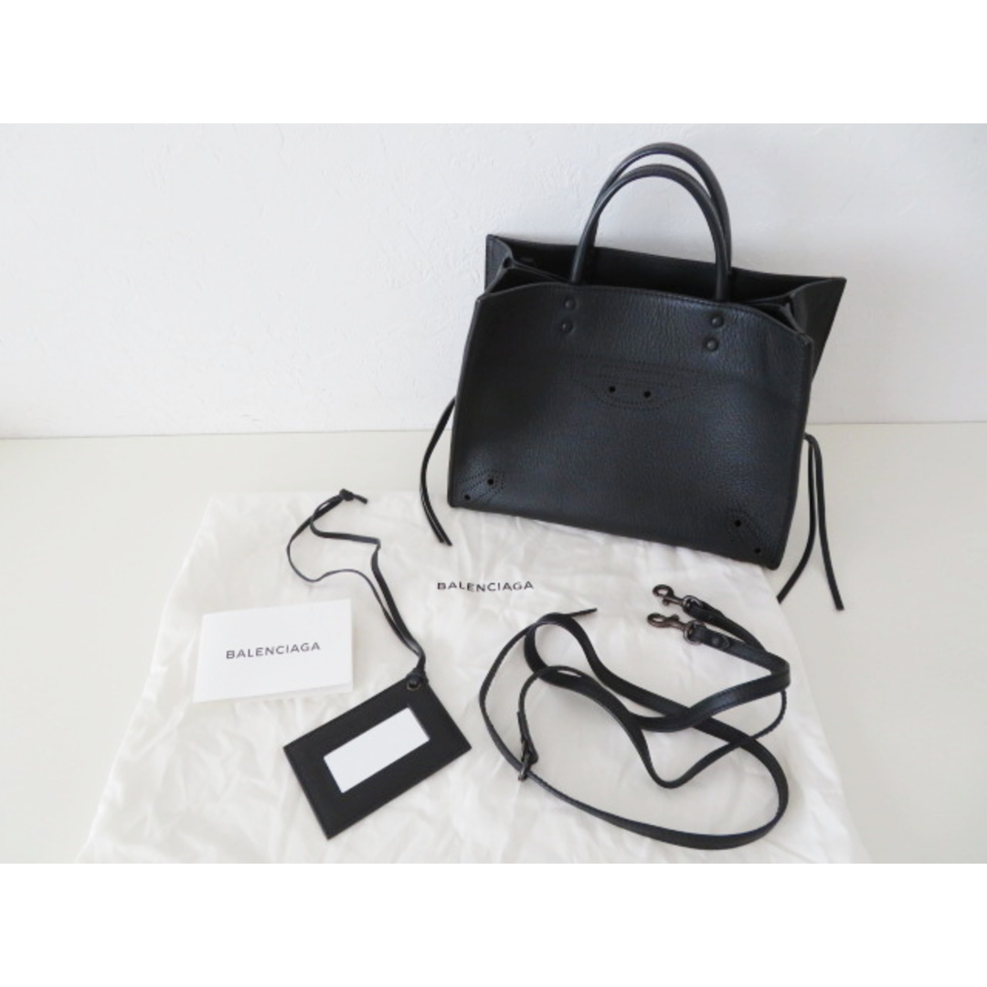 S11 極美品 BALENCIAGA バレンシアガ ペーパーミニ ブラックアウト レザー 2WAY ハンドバッグ ショルダーバッグ ブラック