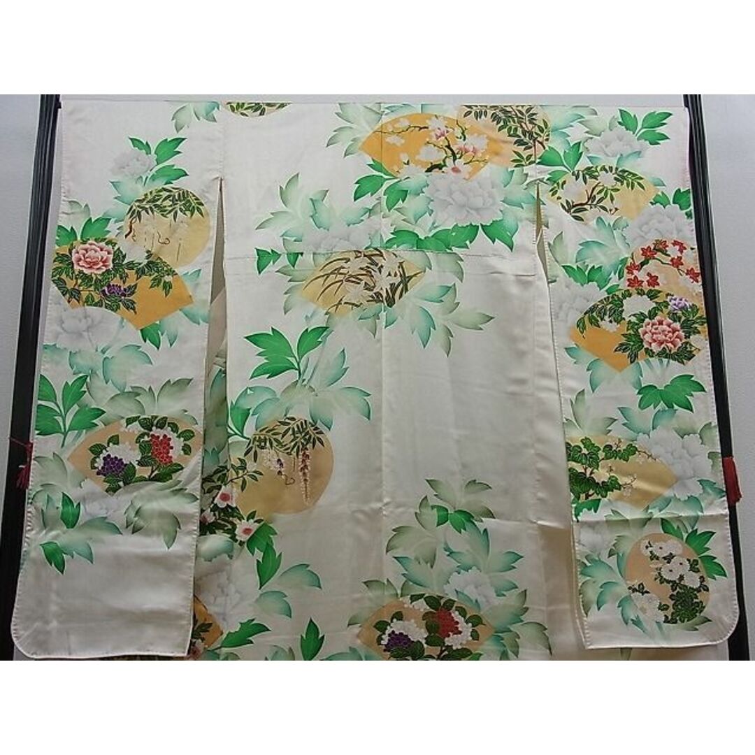 平和屋野田店□豪華振袖 駒刺繍 地紙牡丹花文 暈し染め 金彩 逸品 n ...