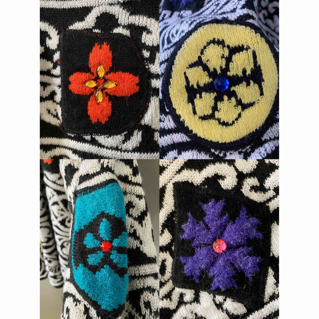 古着 ビンテージ 80s 3D 刺繍 宝石 ワッペン デザイン ニット 古着 ビンテージ 80s 3D 刺繍 宝石 ワッペン デザイン ニット