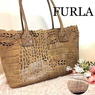 フルラ(Furla)のFURLA フルラ カットワーク 本革 クロコ 型押し レザー  トートバッグ(トートバッグ)