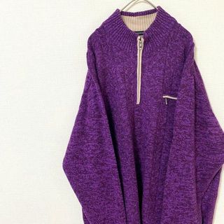 ナチュラルヴィンテージ(natuRAL vintage)のニット セーター ハーフジップ ケーブル編み 太アーム 2L ウール カシミヤ(ニット/セーター)