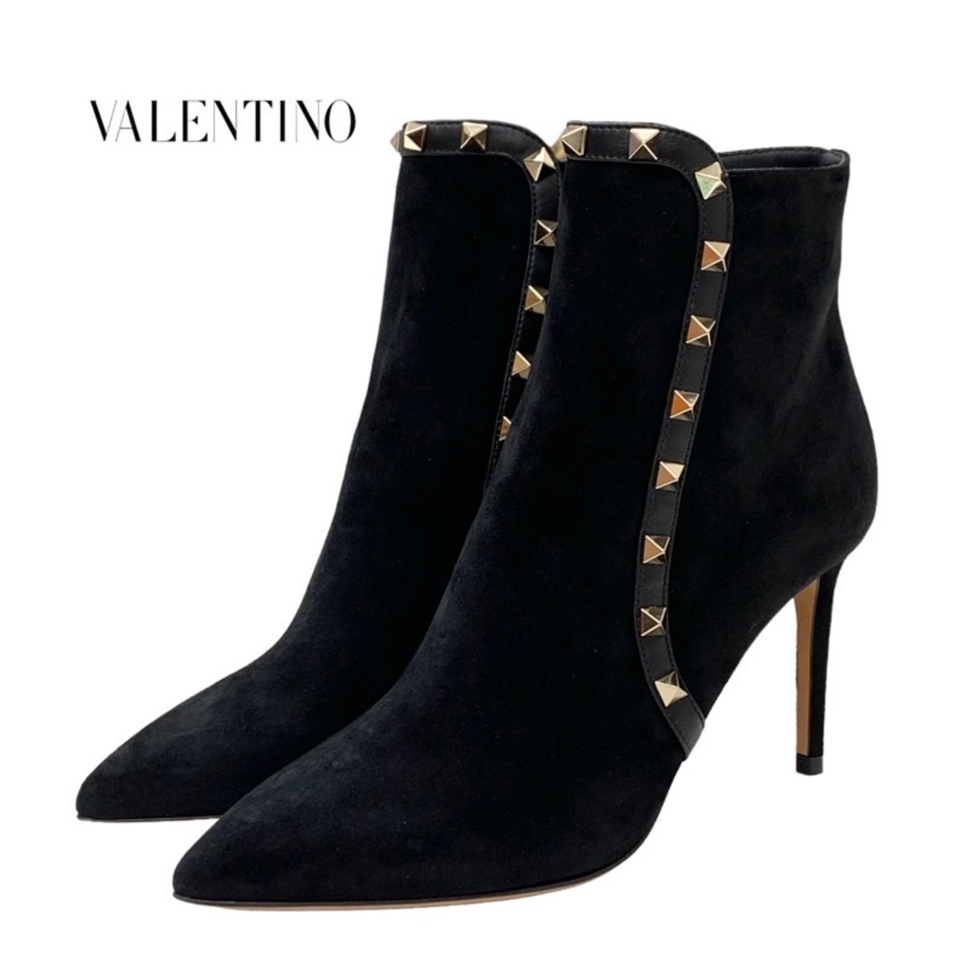 VALENTINO(ヴァレンティノ)の未使用 ヴァレンティノ VALENTINO ブーツ ショートブーツ 靴 シューズ ロックスタッズ スエード ブラック 黒 ゴールド レディースの靴/シューズ(ブーツ)の商品写真