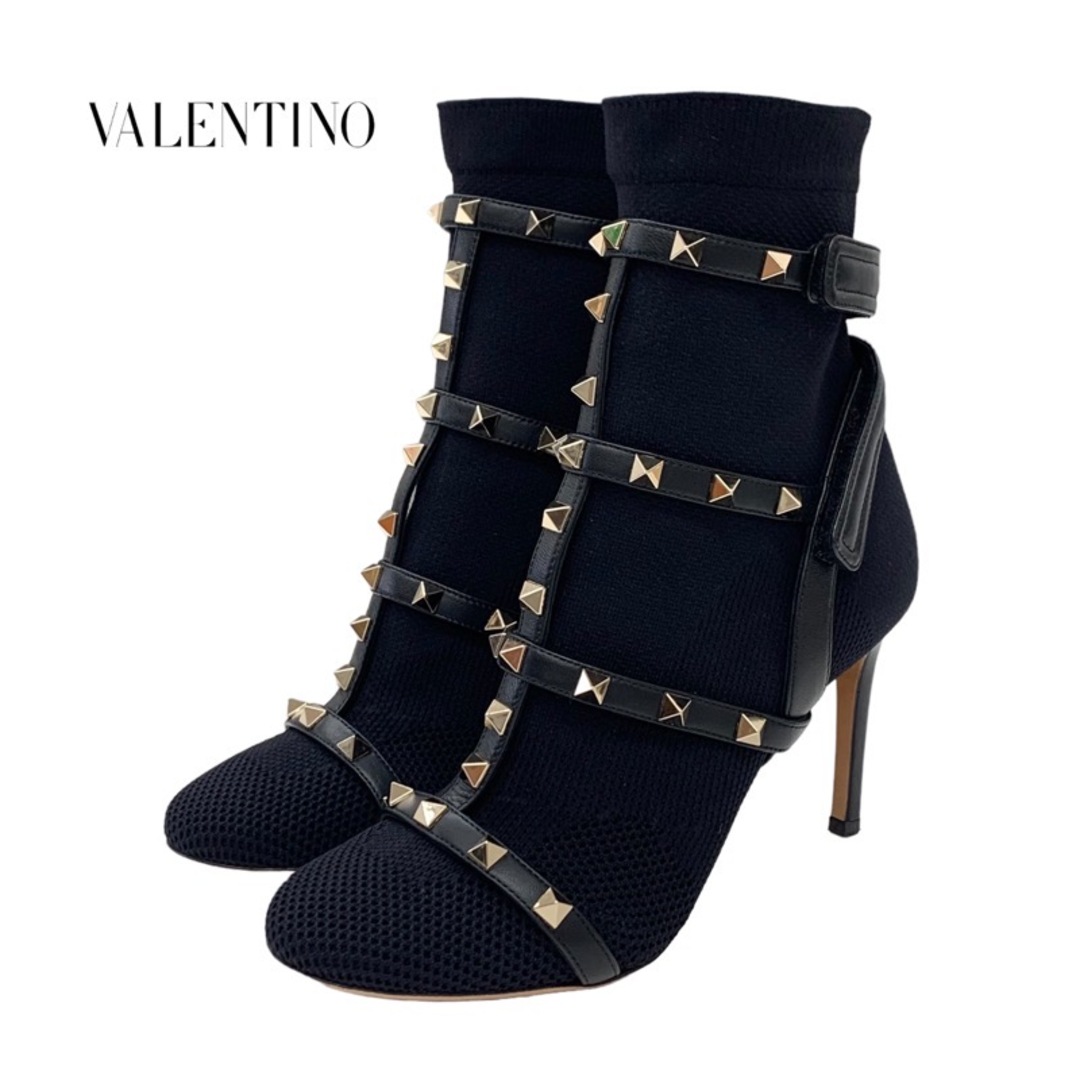 VALENTINO(ヴァレンティノ)のヴァレンティノ VALENTINO ブーツ ショートブーツ ソックスブーツ 靴 シューズ ロックスタッズ ニット ブラック 黒 ゴールド レディースの靴/シューズ(ブーツ)の商品写真