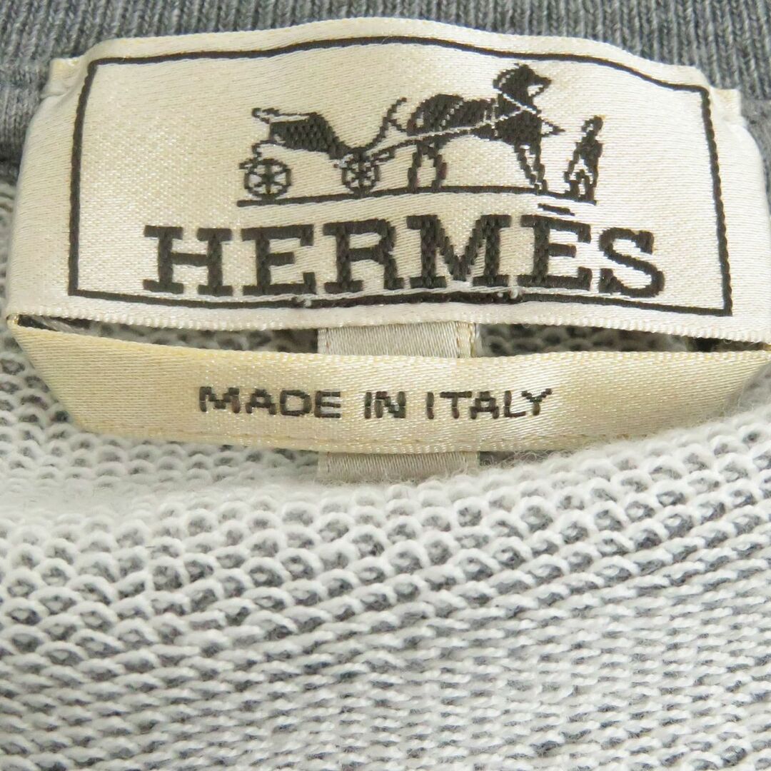 美品□HERMES/エルメス 金具/ビット レザーパッチ コットン クルーネック 長袖 ロングスリーブ スウェットシャツ/トレーナー グレー L 伊製