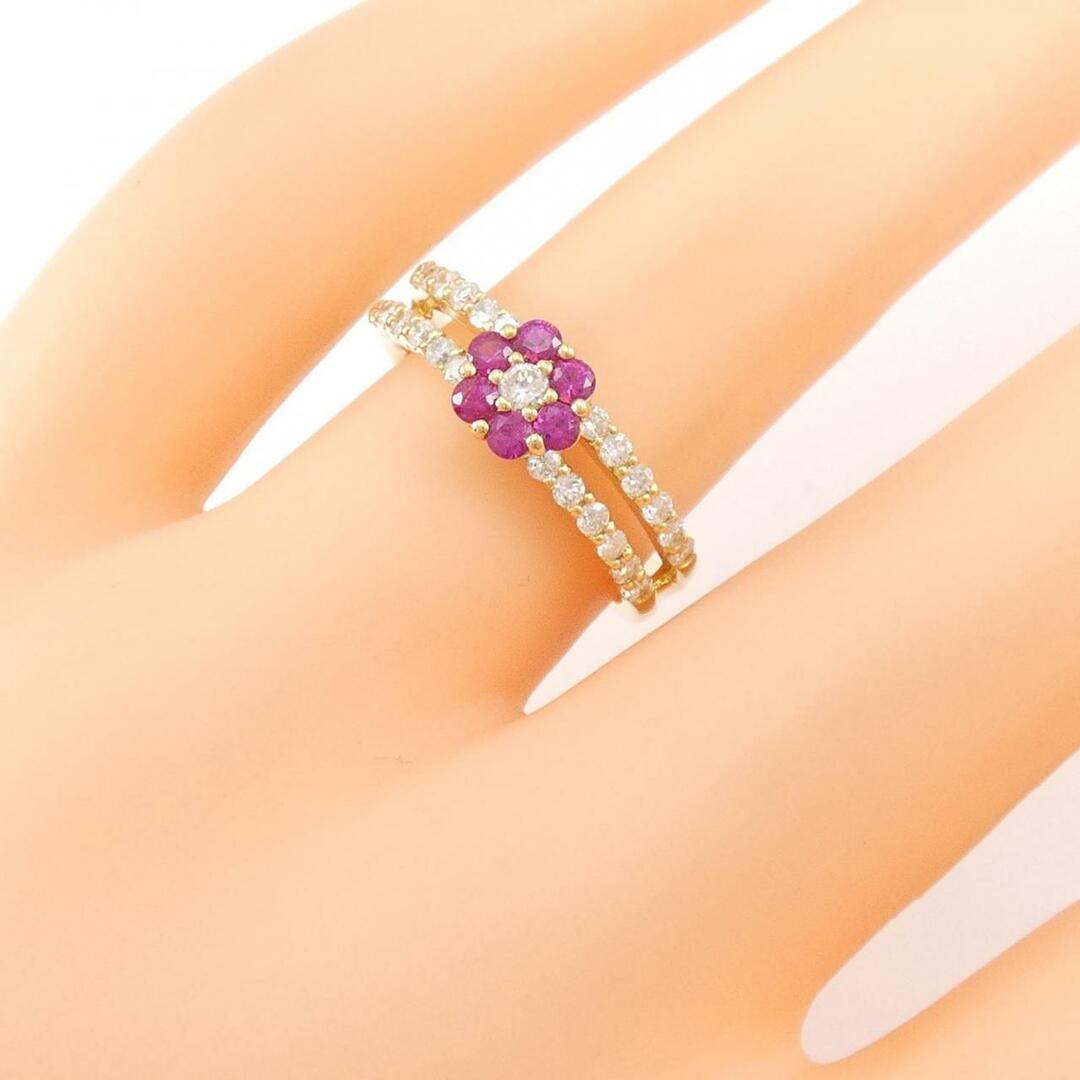 K18YG フラワー ルビー リング 0.31CT レディースのアクセサリー(リング(指輪))の商品写真