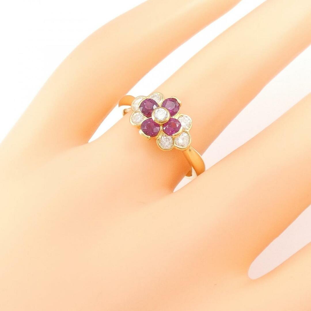 K18YG フラワー ルビー リング 0.63CT レディースのアクセサリー(リング(指輪))の商品写真