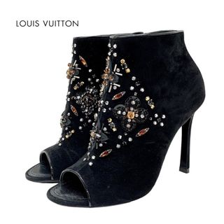 ルイヴィトン(LOUIS VUITTON)のルイヴィトン LOUIS VUITTON ブーツ ショートブーツ 靴 シューズ ビジュー モノグラム スエード ブラック シルバー(ブーツ)