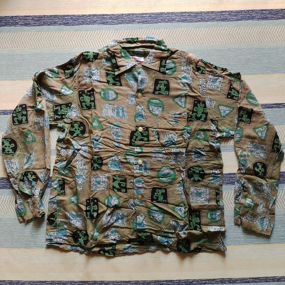 ビンテージ開襟シャツ50年代 Brewster ブリュースター アトミック柄 ループカラーシャツ