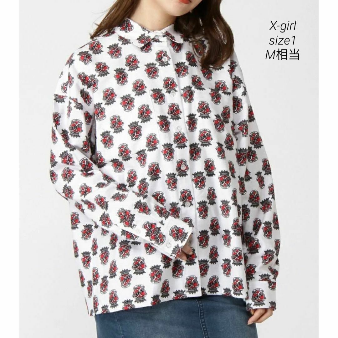 X-girl(エックスガール)のHEART L/S SHIRT シャツ X-girl  ブラウス M相当 レディースのトップス(シャツ/ブラウス(長袖/七分))の商品写真