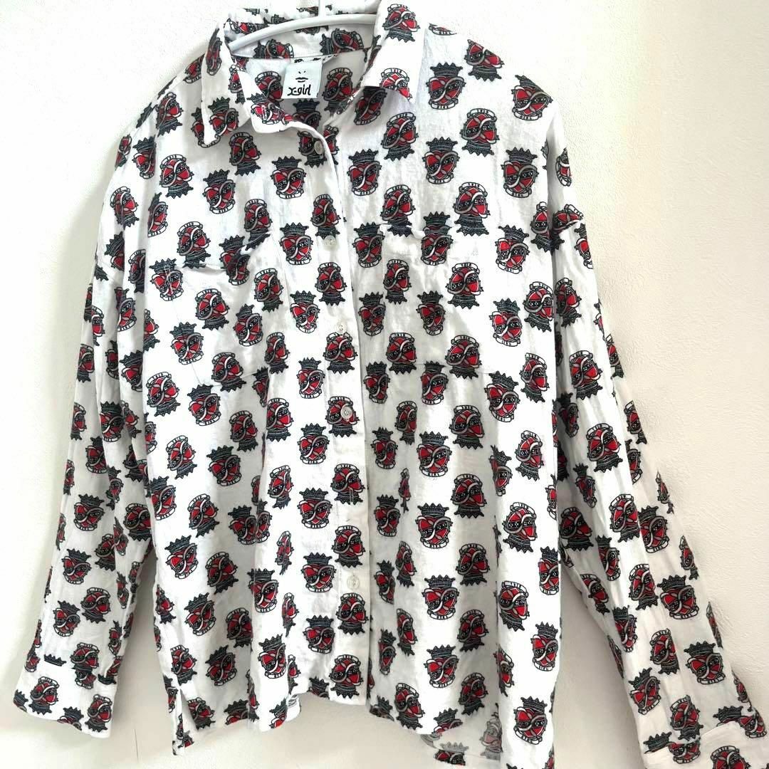 X-girl(エックスガール)のHEART L/S SHIRT シャツ X-girl  ブラウス M相当 レディースのトップス(シャツ/ブラウス(長袖/七分))の商品写真