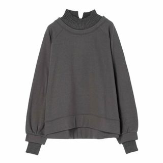 グリーンパークス(green parks)の【グレー】裏起毛ニットリブドッキングプルオーバー 23AW/レディース/スウェット/ドッキング/暖かい/無地(カットソー(長袖/七分))