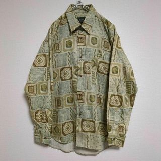 アートヴィンテージ(ART VINTAGE)の★総柄シャツ デザインシャツ レトロ感 幾何学模様 ブラウン ベージュ 古着★(シャツ)