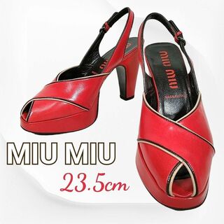 ミュウミュウ(miumiu)のMIU MIU◉美品本革レザーパンプス(23.5)オープントゥ チャンキーヒール(ハイヒール/パンプス)