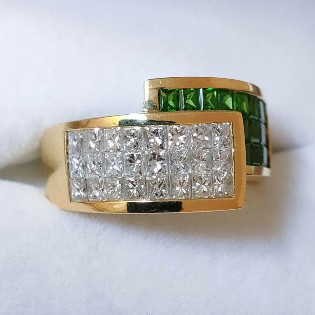 ダイヤモンド×グリーンガーネット リング K18YG 1.10ct 1.05ct レディースのアクセサリー(リング(指輪))の商品写真