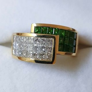 ダイヤモンド×グリーンガーネット リング K18YG 1.10ct 1.05ct(リング(指輪))