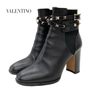 ヴァレンティノ(VALENTINO)のヴァレンティノ VALENTINO ブーツ ショートブーツ 靴 シューズ ロックスタッズ サイドゴア レザー ブラック 黒 ゴールド(ブーツ)