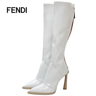 フェンディ(FENDI)の未使用 フェンディ FENDI ブーツ ロングブーツ 靴 シューズ パテント ホワイト ブラウン(ブーツ)