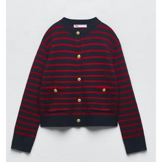 ザラ(ZARA)の新品★ZARA★金ボタン ボーダー ニット カーディガン(カーディガン)