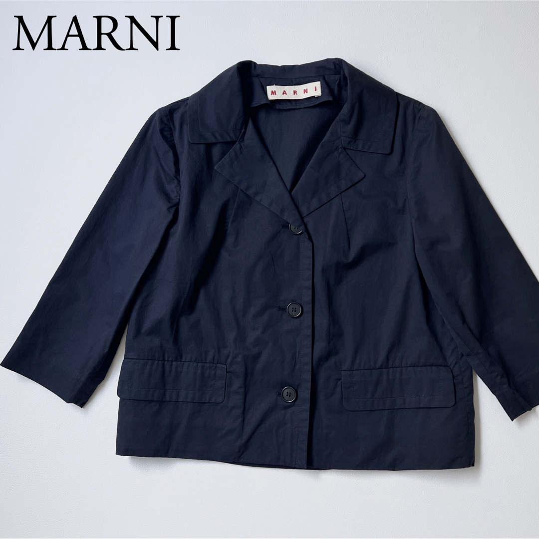 MARNI マルニ　テーラードジャケット　ショートコート　ブレザー　ネイビー | フリマアプリ ラクマ