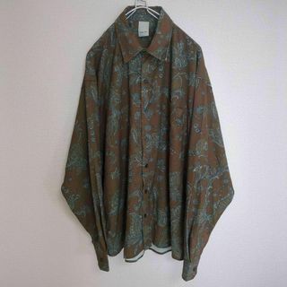 アートヴィンテージ(ART VINTAGE)の★総柄シャツ 長袖 ペイズリー 茶色 ブラウン 胸ポケット レトロ感★(シャツ)