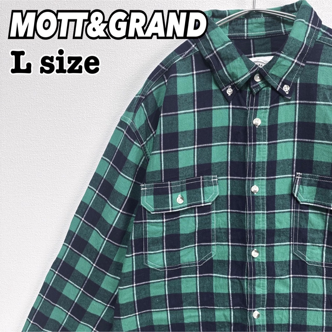 MOTT&GRAND ネルシャツ 長袖 ブロックチェック 緑 ボタンダウン 古着 メンズのトップス(シャツ)の商品写真