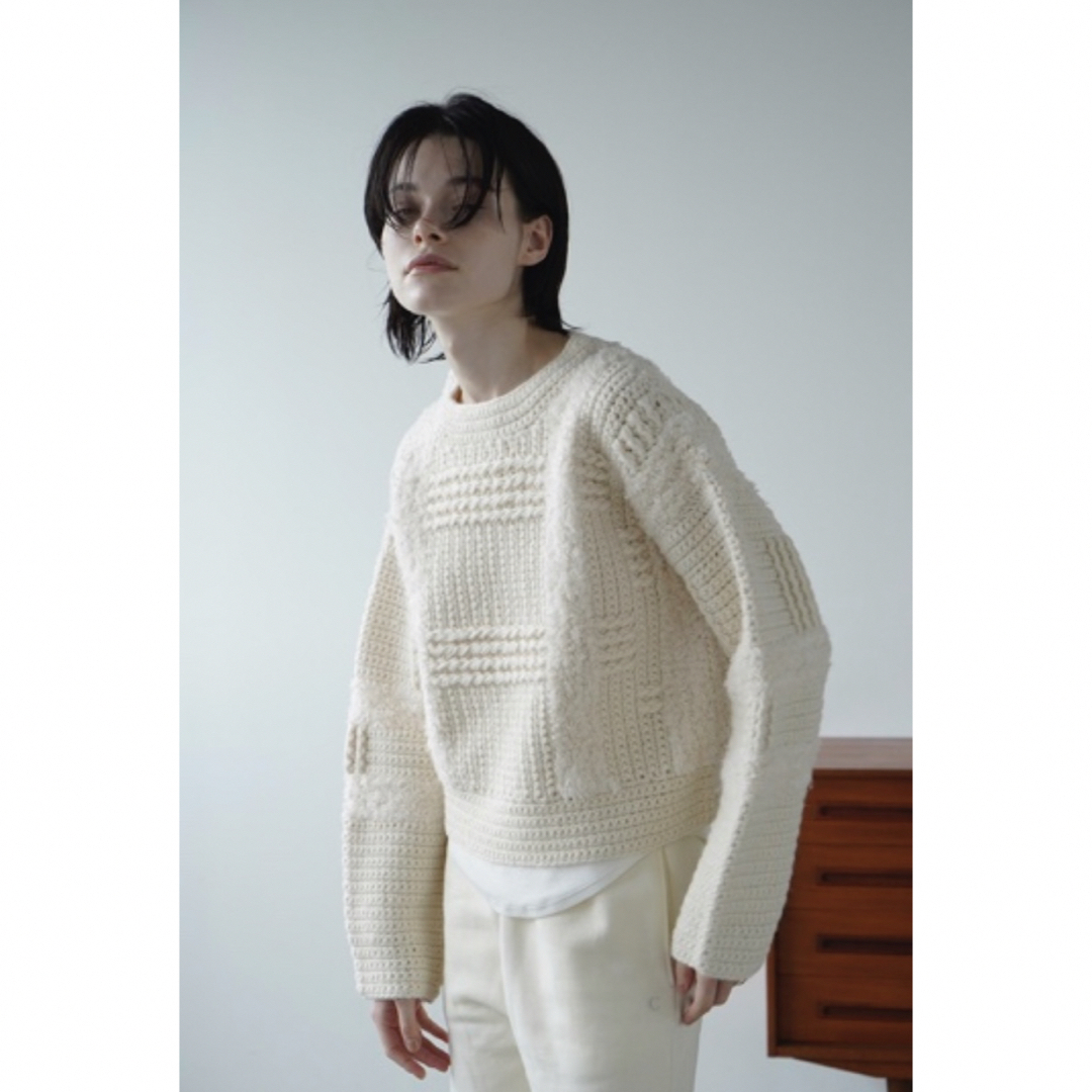 カラーホワイトCLANE クラネ WIDE CHECK HAND KNIT サイズ1