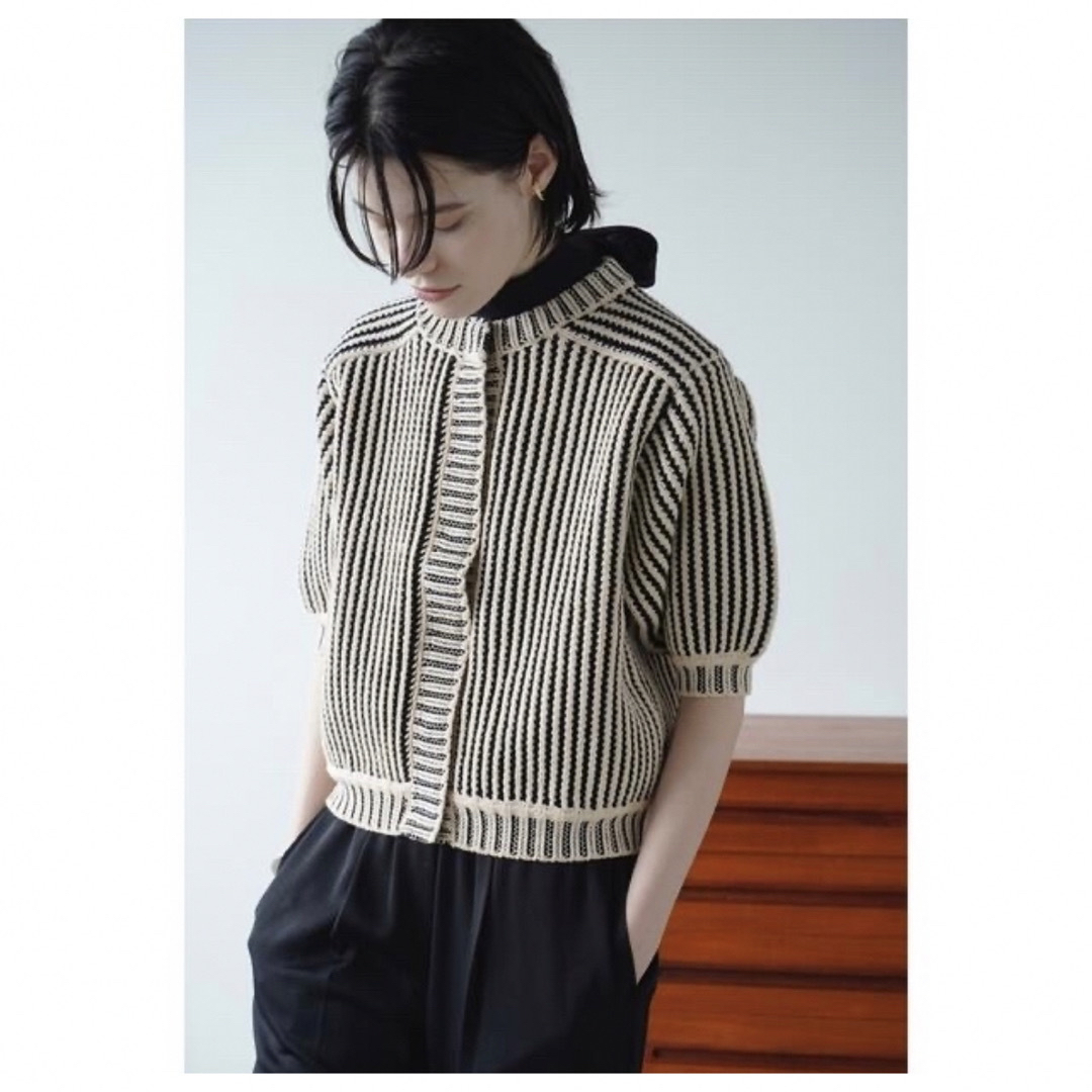 CLANE／STRIPE CABLE HALF SLEEVE CARDIGAN