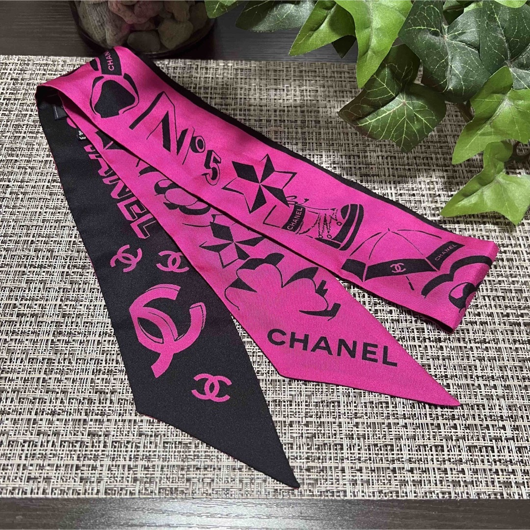 CHANEL シャネル ツイリー スカーフ ピンク ブラック | フリマアプリ ラクマ