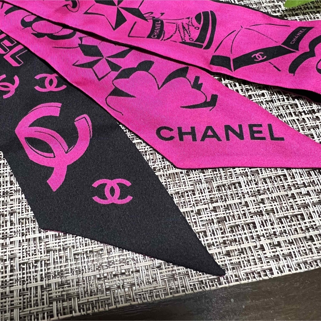 CHANEL シャネル ツイリー スカーフ ピンク ブラック