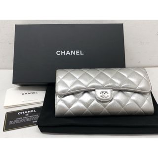 シャネル(CHANEL)のCHANEL シャネル マトラッセ ロングフラップウォレット メタリックシルバー ココマーク 【64389-007】(財布)