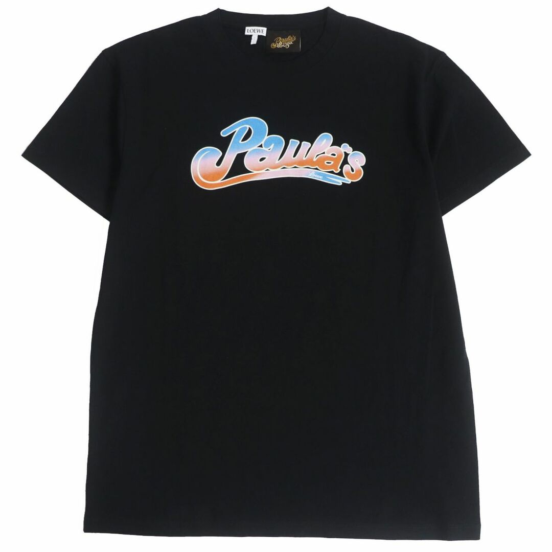 極美品□LOEWE×Paula’s ibiza ロエベ パウラズイビザ コットン100％ 半袖 ロゴプリントTシャツ/カットソー ブラック S 正規品 メンズ705cm肩幅