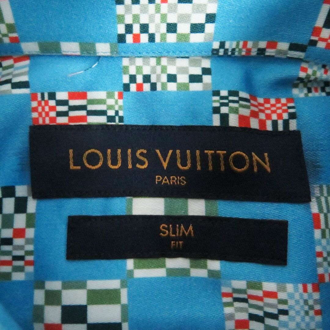 未使用品□21SS LOUIS VUITTON/ルイヴィトン 1A8PC3 ディストーテッドダミエ 総柄 長袖 クラシックシャツ ライトブルー S 伊製 正規品