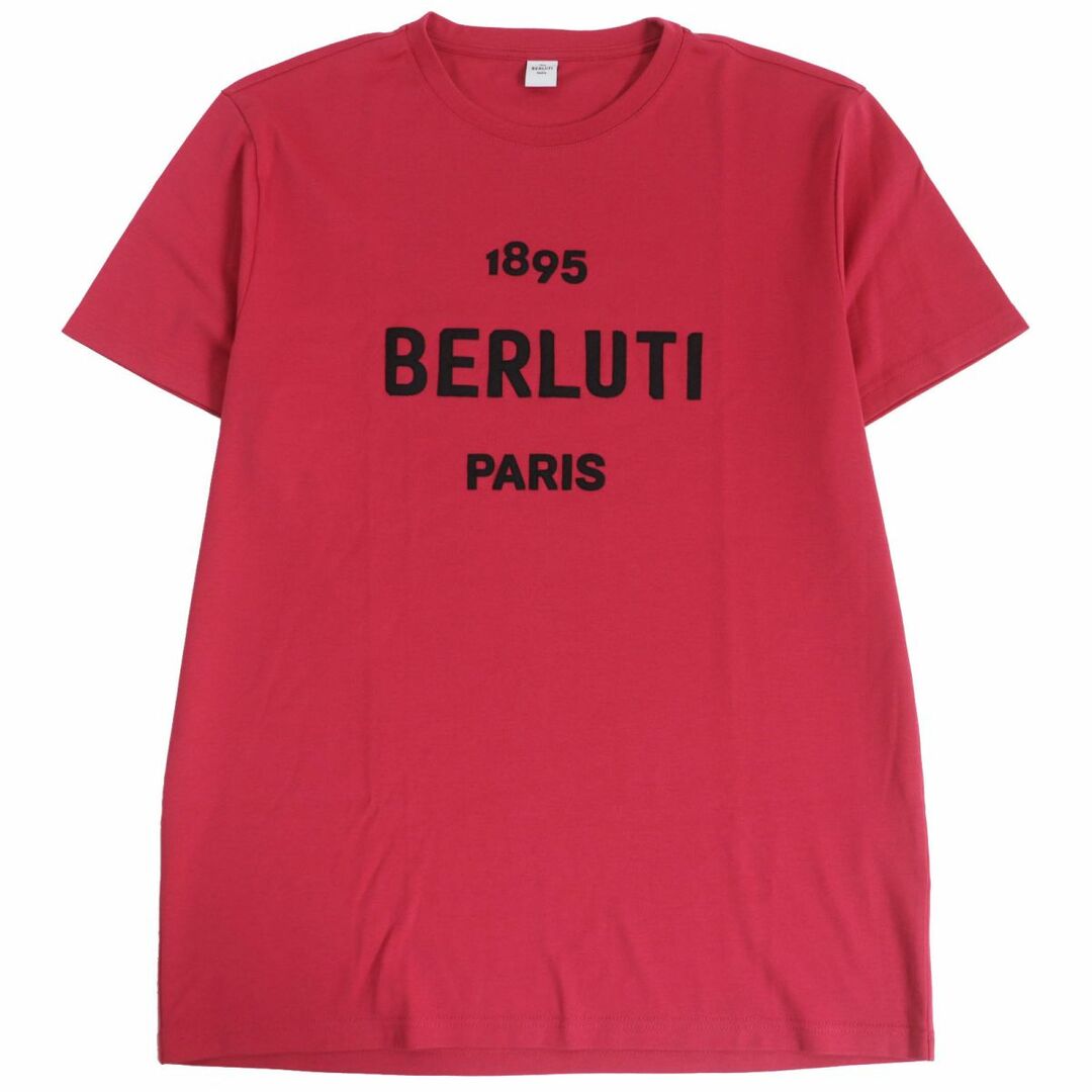 極美品□19SS BERLUTI/ベルルッティ Embroidered Logo T-shirt ロゴワッペン コットン100％ クルーネック 半袖Tシャツ ピンク L 伊製 正規48cm袖丈