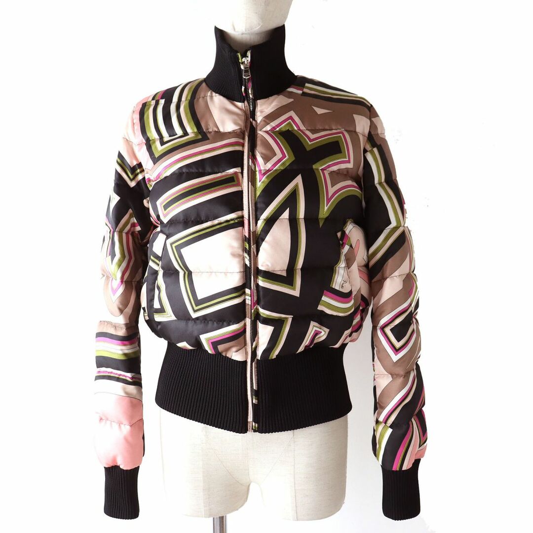 極美品△正規品 EMILIO PUCCI エミリオプッチ 66YC11 66751 プッチ柄 ショート ダウンジャケット／ブルゾン ピンク系マルチ 38 ハンガー付51cm着丈