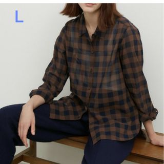 ユニクロ(UNIQLO)のUNIQLO イネス コットンシアーチェックシャツ Ｌ レディース(シャツ/ブラウス(長袖/七分))