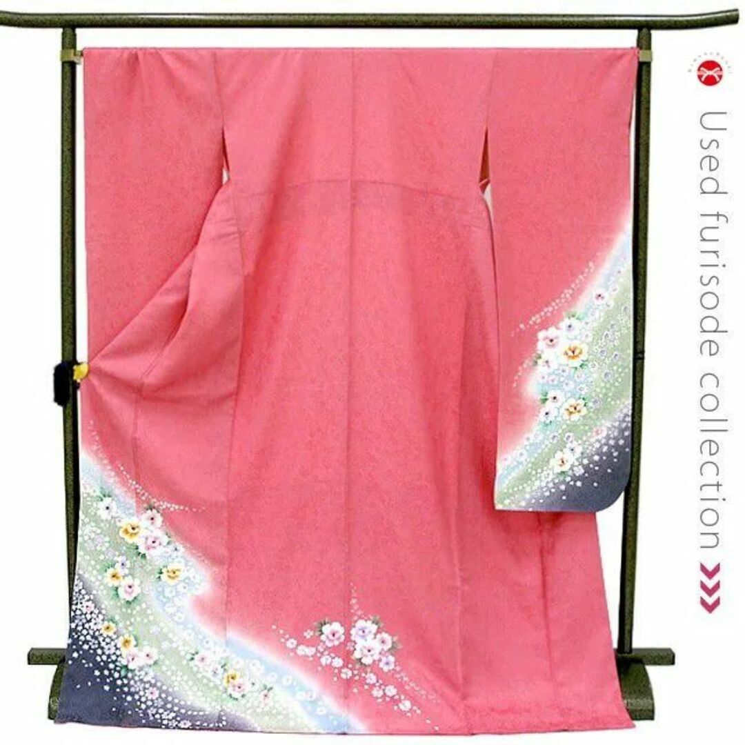 振袖 USED正絹仕立て上がり ピンク 水色 黄緑 桜 Lサイズ Aランク 振袖 USED正絹仕立て上がり ピンク 水色 黄緑 桜 Lサイズ Aランク