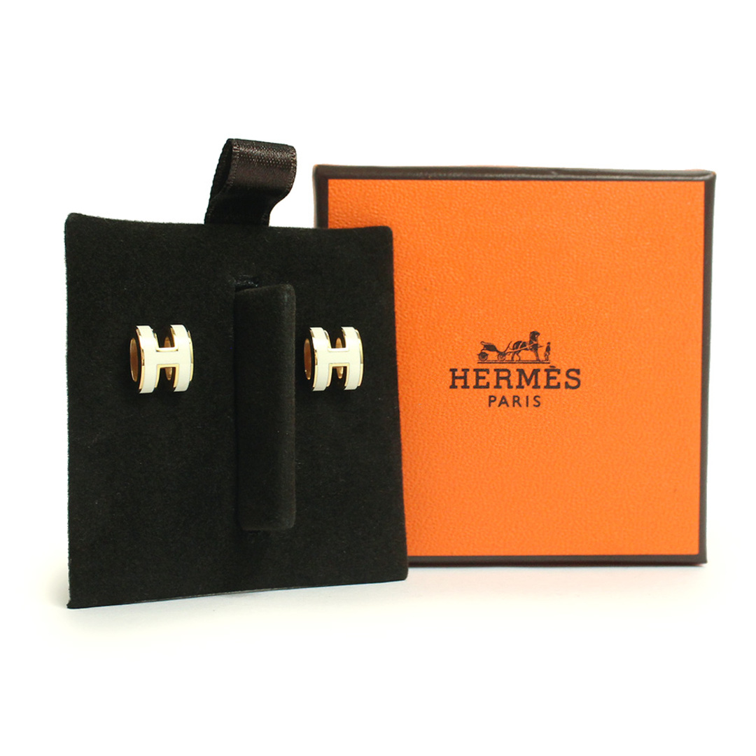 エルメス ポップアッシュ ミニ ポップ H ピアス クレ ホワイト 白 ゴールド金具 箱付 HERMES（新品・未使用品）