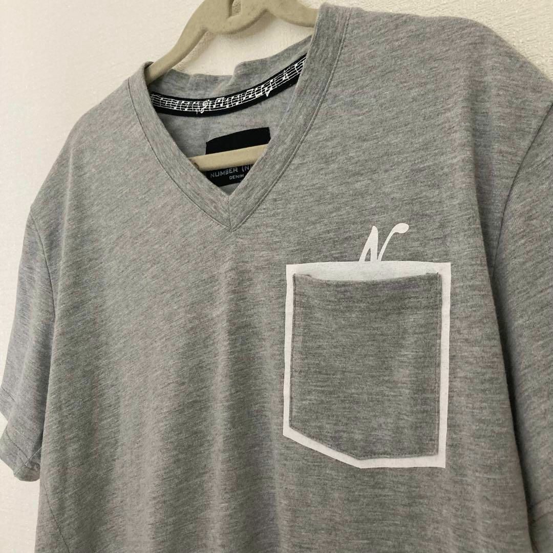 NUMBER (N)INE(ナンバーナイン)のナンバーナイン　Tシャツ　半袖　胸ポケット　ロゴ入り　メンズ　グレー　S メンズのトップス(Tシャツ/カットソー(半袖/袖なし))の商品写真