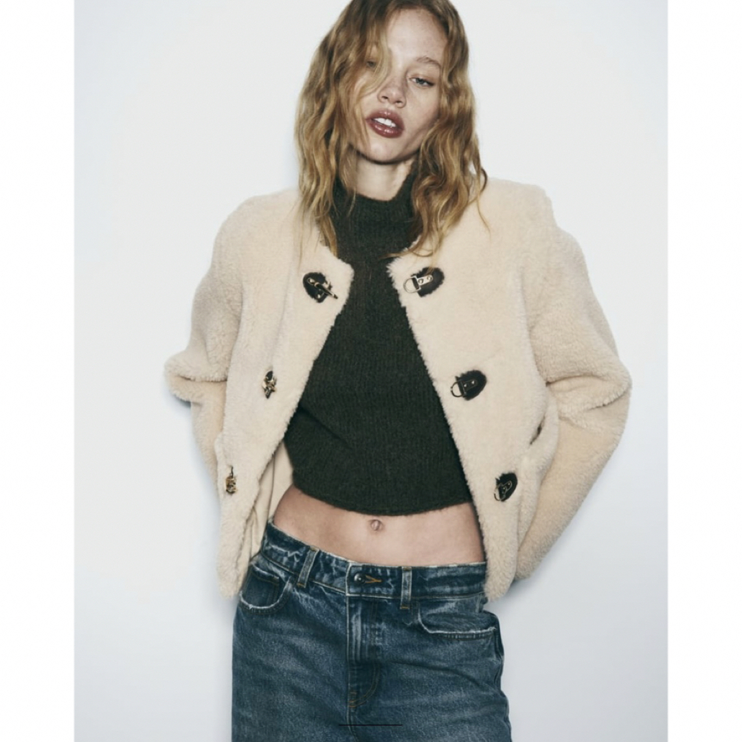 ZARA(ザラ)のzara フェイクボアジャケット ロブスタークラスプ S レディースのジャケット/アウター(ムートンコート)の商品写真