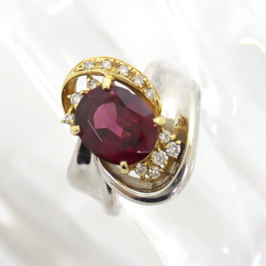 【Jewelry】K18/Pt900 ダイヤモンド ガーネット デザイン リング G:4.13ct D:0.21ct 11号 16.5g/tm07850tg レディースのアクセサリー(リング(指輪))の商品写真