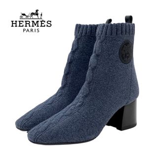 エルメス(Hermes)の未使用 エルメス HERMES ヴォルヴェール ブーツ ショートブーツ ソックスブーツ 靴 シューズ エクスリブリス ニット ブルー系(ブーツ)