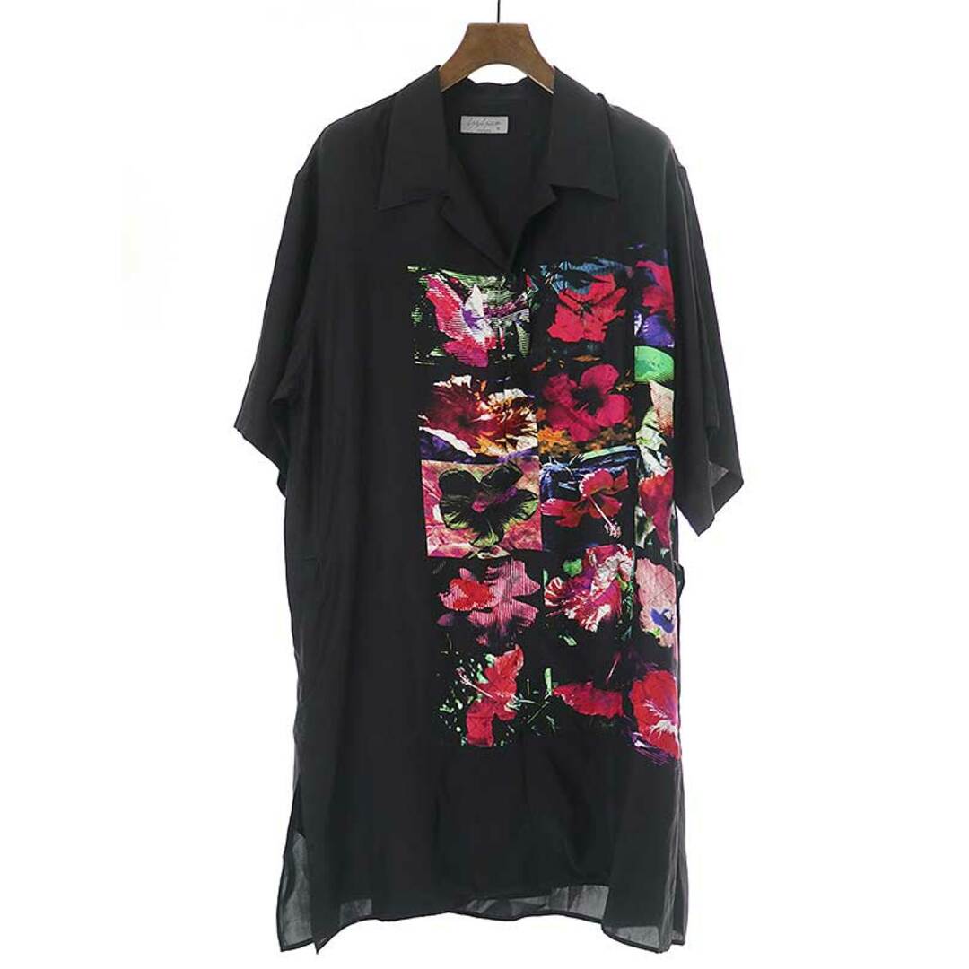 新品未使用品ＳYohji Yamamoto POUR HOMME ヨウジヤマモト プールオム 22SS フラシPKB・花 オーバーサイズシルクオープンカラーシャツ ブラック 2