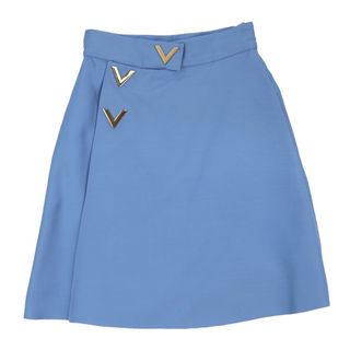 ヴァレンティノ(VALENTINO)の美品 ヴァレンチノ Vスナップボタン 台形スカート レディース 水色 36 ウール×シルク Valentino(ひざ丈スカート)