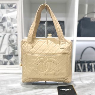 シャネル(CHANEL)の美品☆　シャネル　ハンドバッグ　デカココ　ベージュ　ラムスキン　4番台(ハンドバッグ)