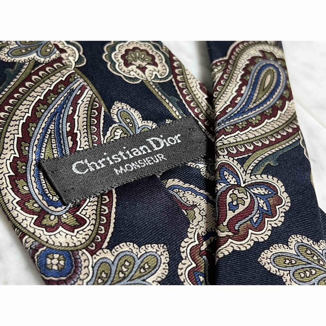 【美品】 Christian Dior アラベスク ペイズリー柄 ネイビー系