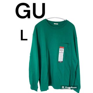 ジーユー(GU)のGU ヘビィウェイトロングTシャツ　グリーン　Lサイズ(Tシャツ/カットソー(七分/長袖))