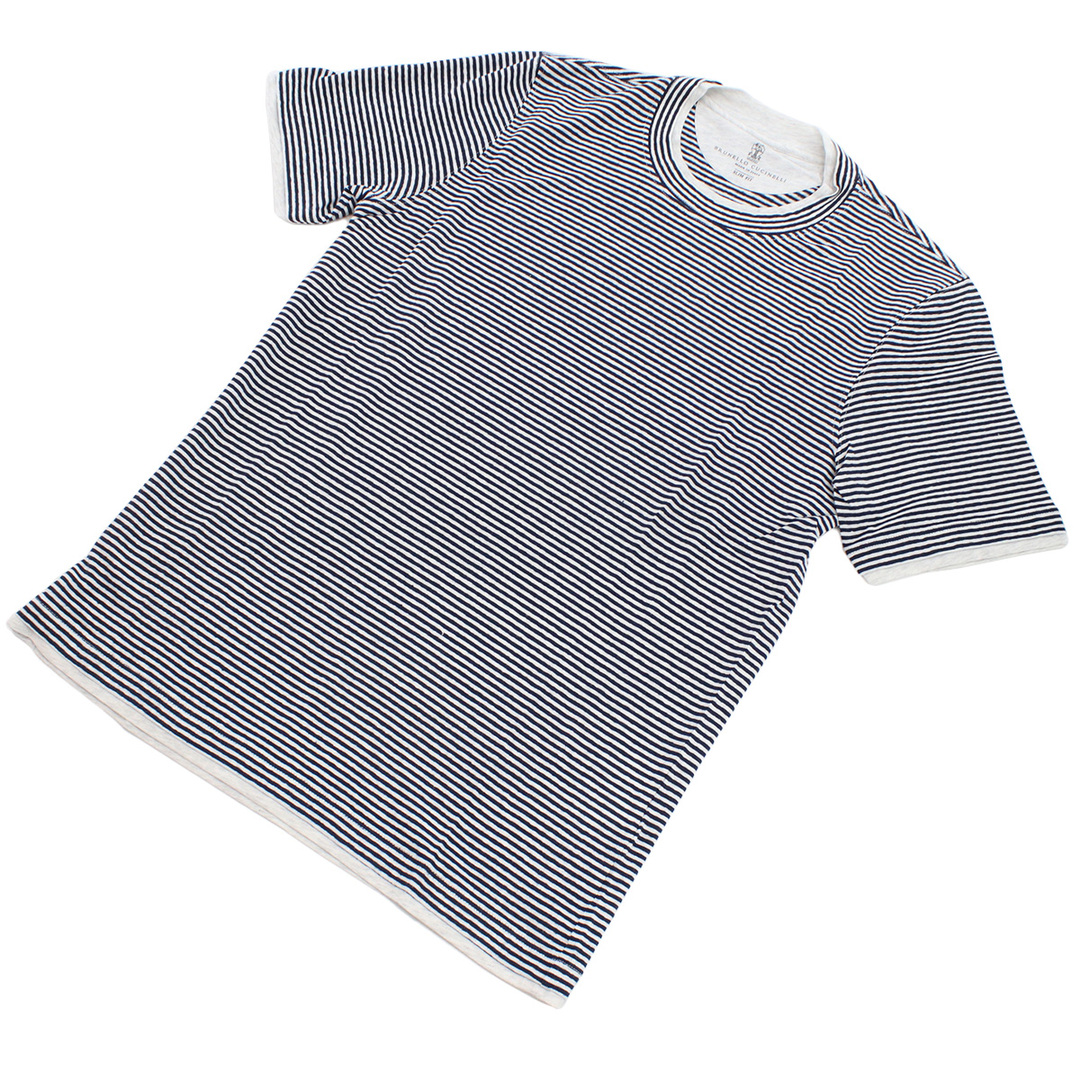 Brunello Cucinelli ブルネロクチネリ MTS687427 Tシャツ ネイビー系 ホワイト系 メンズ