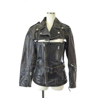 JEAN PAUL GAULTIER FEMME ジャンポールゴルチェ フェム 01ss ダメージ加工レザーライダース＆コルセット ブラック 40