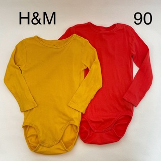 エイチアンドエム(H&M)のH&M 長袖 ボディスーツ 90 2着セット レッド イエロー(Tシャツ/カットソー)